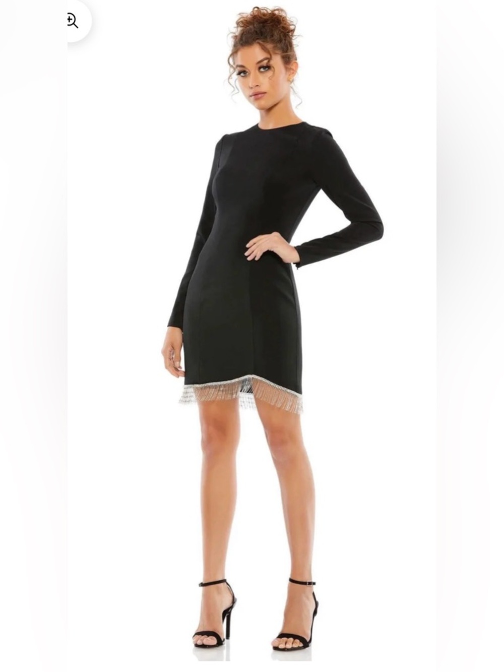 NWT IEENA for Mac Duggal Black Rhinestone Fringe Mini Dress - Size 6